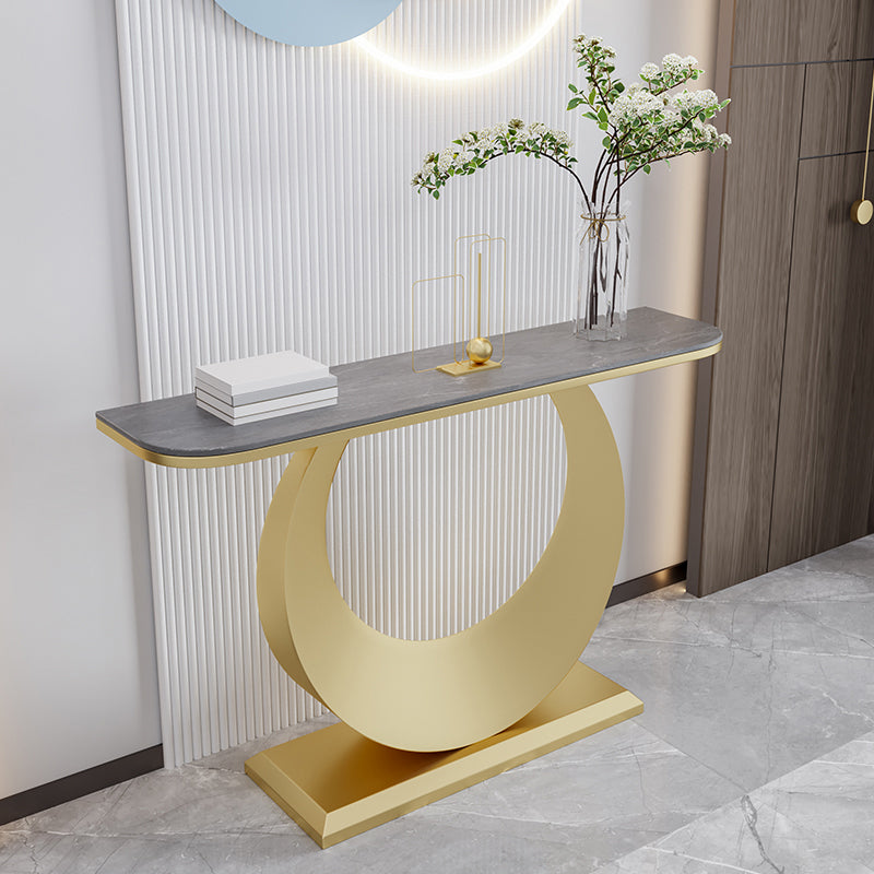 Stone Half Moon Console Table 31.5-inch Tall Accent Table with 1 Shelf