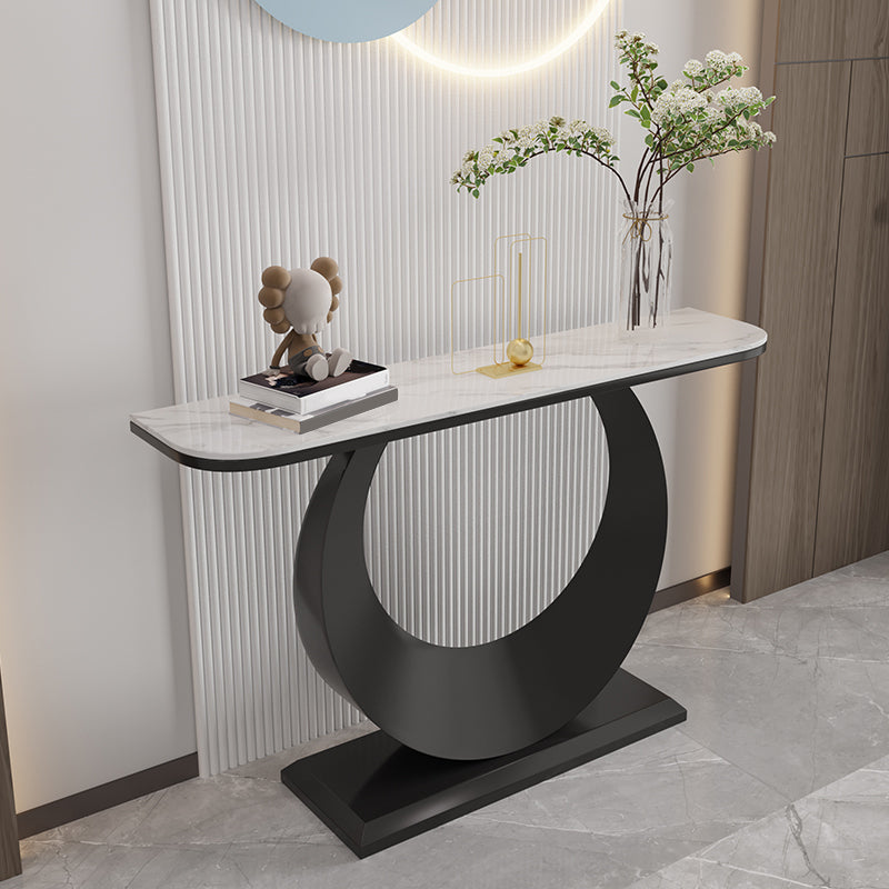 Stone Half Moon Console Table 31.5-inch Tall Accent Table with 1 Shelf