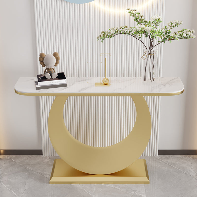 Stone Half Moon Console Table 31.5-inch Tall Accent Table with 1 Shelf