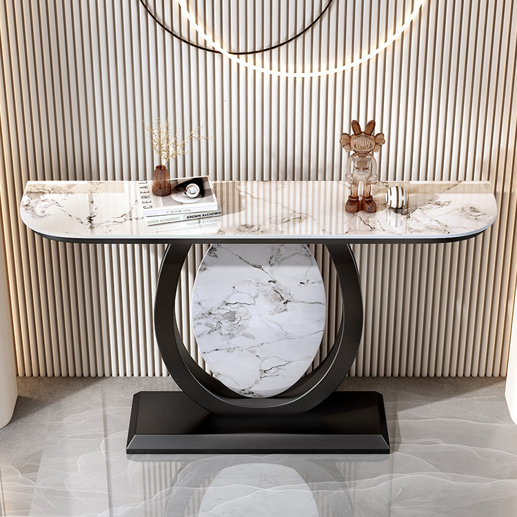 Stone Half Moon Accent Table 1-shelf 31.5" Tall Console Table for Hall