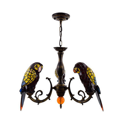 Sospensione per pappagallo rosso/blu Light Tiffany in stile Tiffany colorato 3 luci lampadario per il ristorante