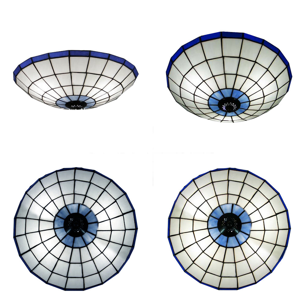 12"/16"19.5" W Stained Glass Round Ceiling Light Lodge 2/3/4 Lights Flush Mount Ceiling Fixture in Orange/Blue for Bedroom Lighting