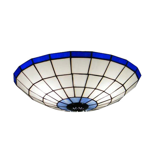 12"/16"19.5" W Stained Glass Round Ceiling Light Lodge 2/3/4 Lights Flush Mount Ceiling Fixture in Orange/Blue for Bedroom Lighting