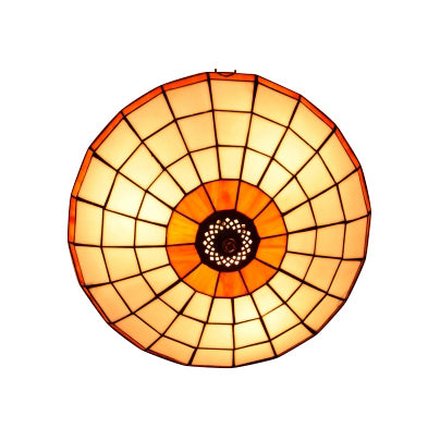 12"/16"19.5" W Stained Glass Round Ceiling Light Lodge 2/3/4 Lights Flush Mount Ceiling Fixture in Orange/Blue for Bedroom Lighting