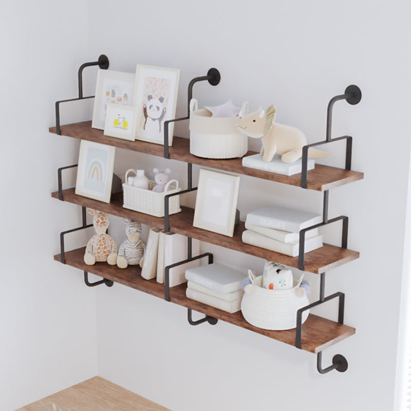 Modern Wall Mounted Bookcase Wood Natural Bookshelf with Shelves