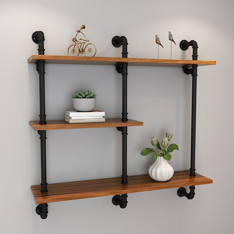 Metal and Wooden Floating Shelf Modern Natural Wall Mounted Bookshelf for Study Room