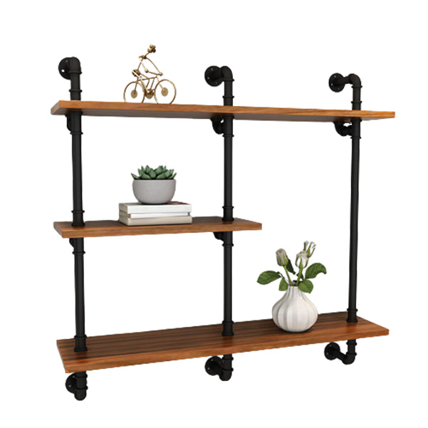 Metal and Wooden Floating Shelf Modern Natural Wall Mounted Bookshelf for Study Room