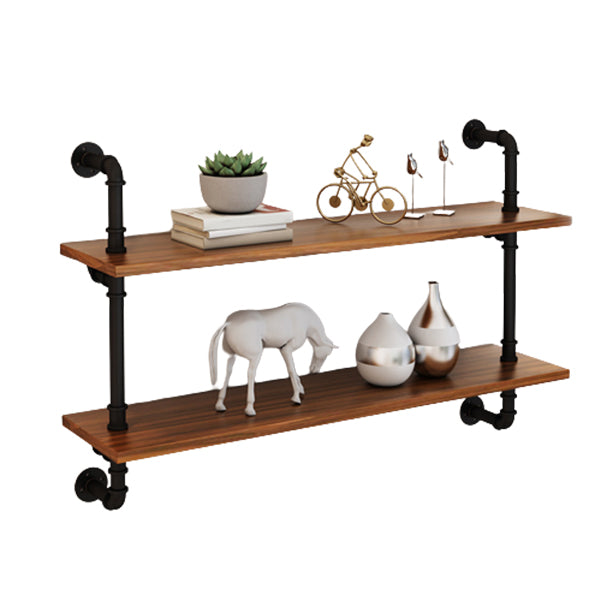 Metal and Wooden Floating Shelf Modern Natural Wall Mounted Bookshelf for Study Room