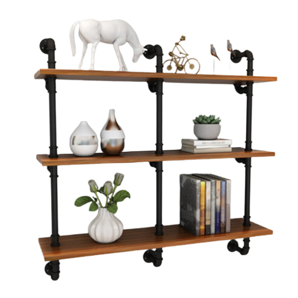 Metal and Wooden Floating Shelf Modern Natural Wall Mounted Bookshelf for Study Room