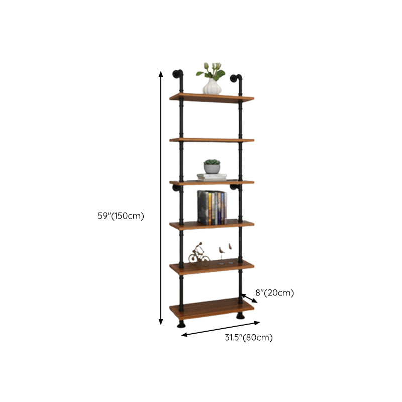 Metal and Wooden Floating Shelf Modern Natural Wall Mounted Bookshelf for Study Room