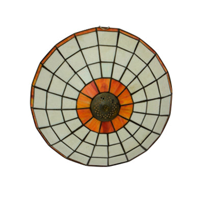12"/16"19.5" W Stained Glass Round Ceiling Light Lodge 2/3/4 Lights Flush Mount Ceiling Fixture in Orange/Blue for Bedroom Lighting