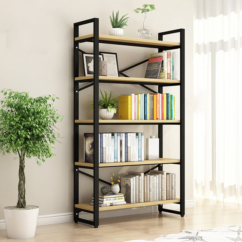 Contemporary Metal and Wooden Shelf Bookcase Open Book Shelf for Study Room