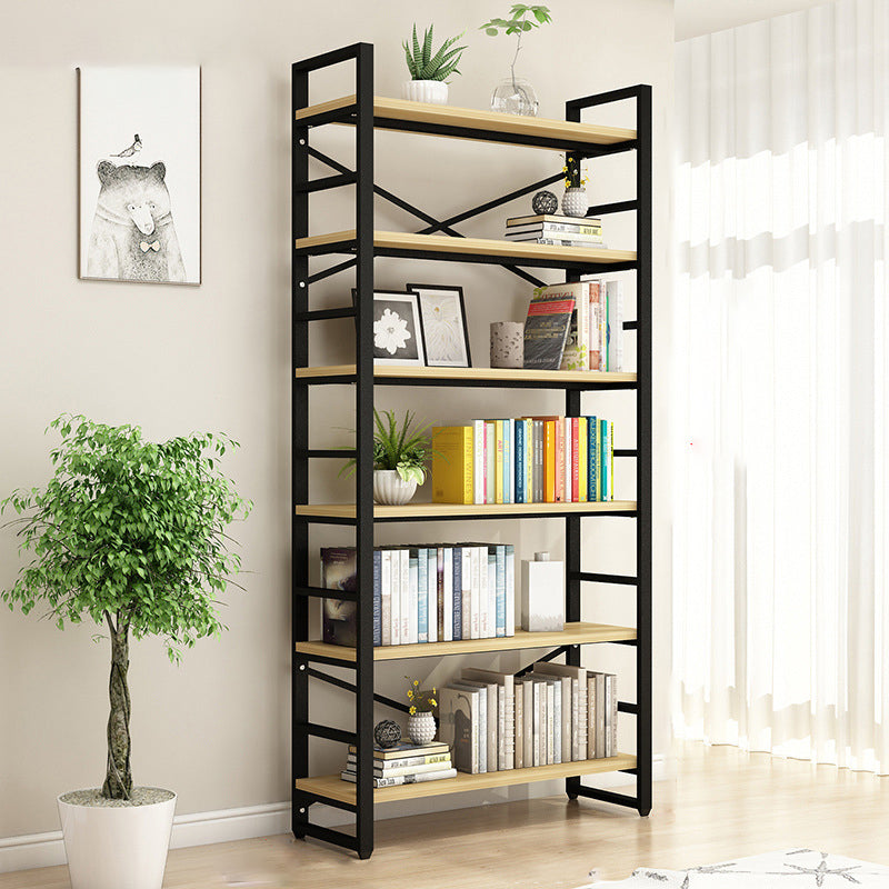 Contemporary Metal and Wooden Shelf Bookcase Open Book Shelf for Study Room