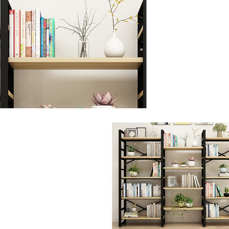 Contemporary Metal and Wooden Shelf Bookcase Open Book Shelf for Study Room