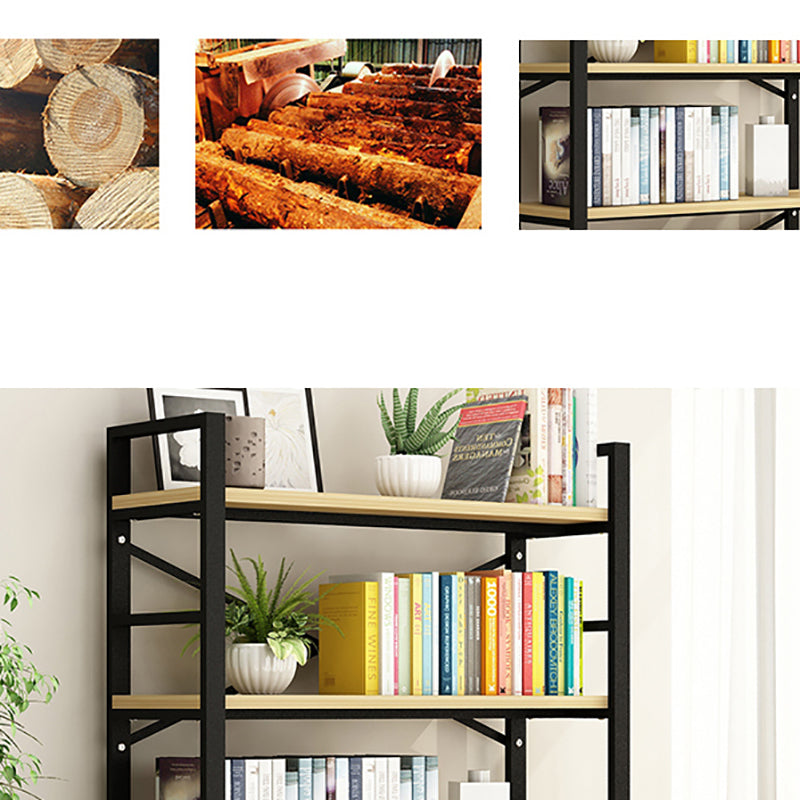 Contemporary Metal and Wooden Shelf Bookcase Open Book Shelf for Study Room