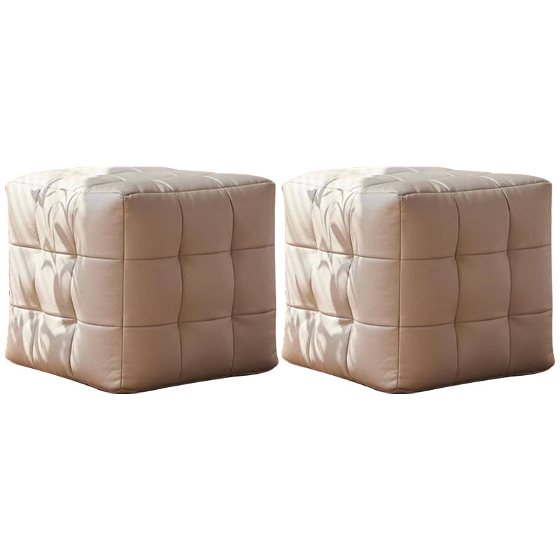 Contemporary Pouf Ottoman Genuine Leather Upholstered Tufted Square Ottoman