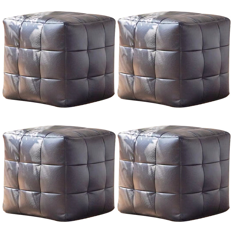 Contemporary Pouf Ottoman Genuine Leather Upholstered Tufted Square Ottoman