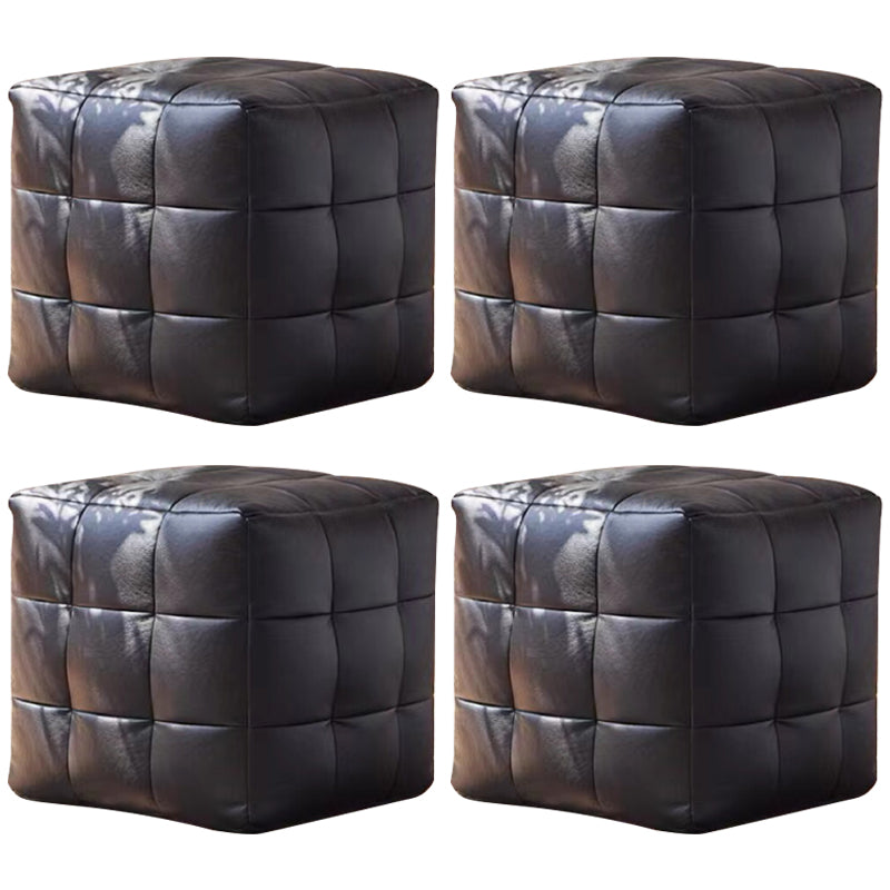 Contemporary Pouf Ottoman Genuine Leather Upholstered Tufted Square Ottoman
