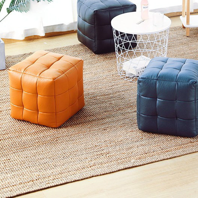 Contemporary Pouf Ottoman Genuine Leather Upholstered Tufted Square Ottoman
