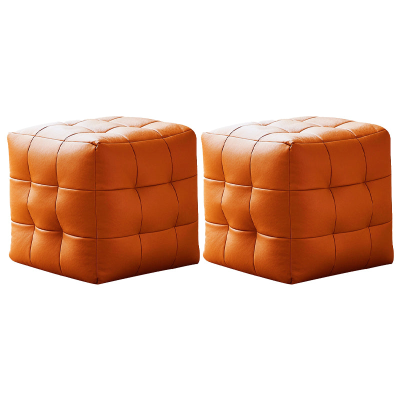 Contemporary Pouf Ottoman Genuine Leather Upholstered Tufted Square Ottoman