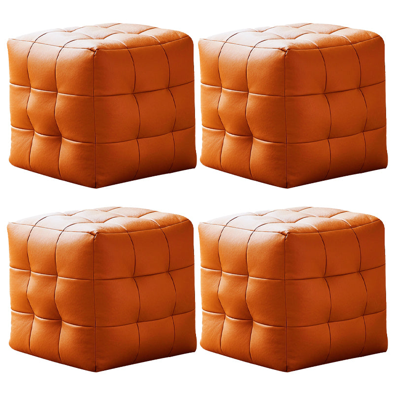 Contemporary Pouf Ottoman Genuine Leather Upholstered Tufted Square Ottoman