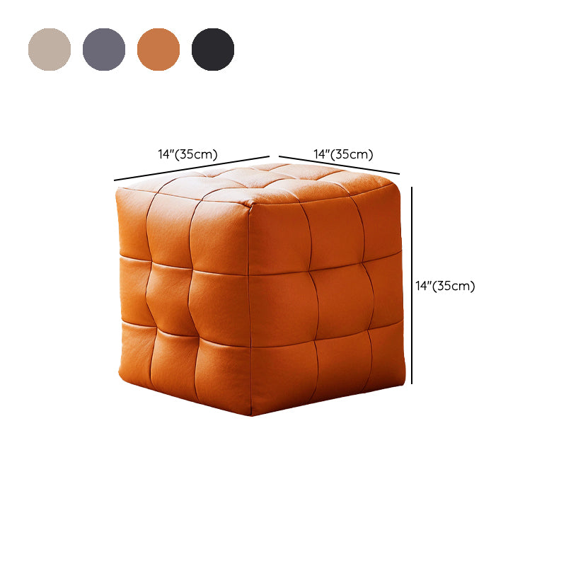 Contemporary Pouf Ottoman Genuine Leather Upholstered Tufted Square Ottoman