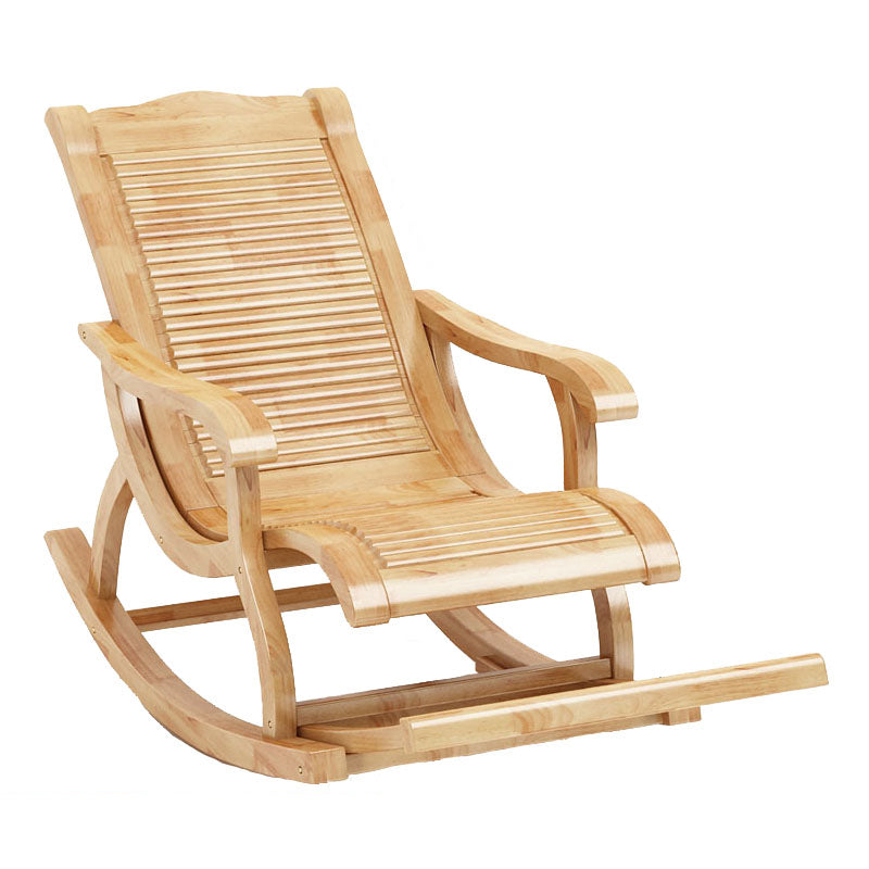 Traditional Rocking Chair Rubber Wood Solid Color Trapezoidal Back Indoor Rocking Chair