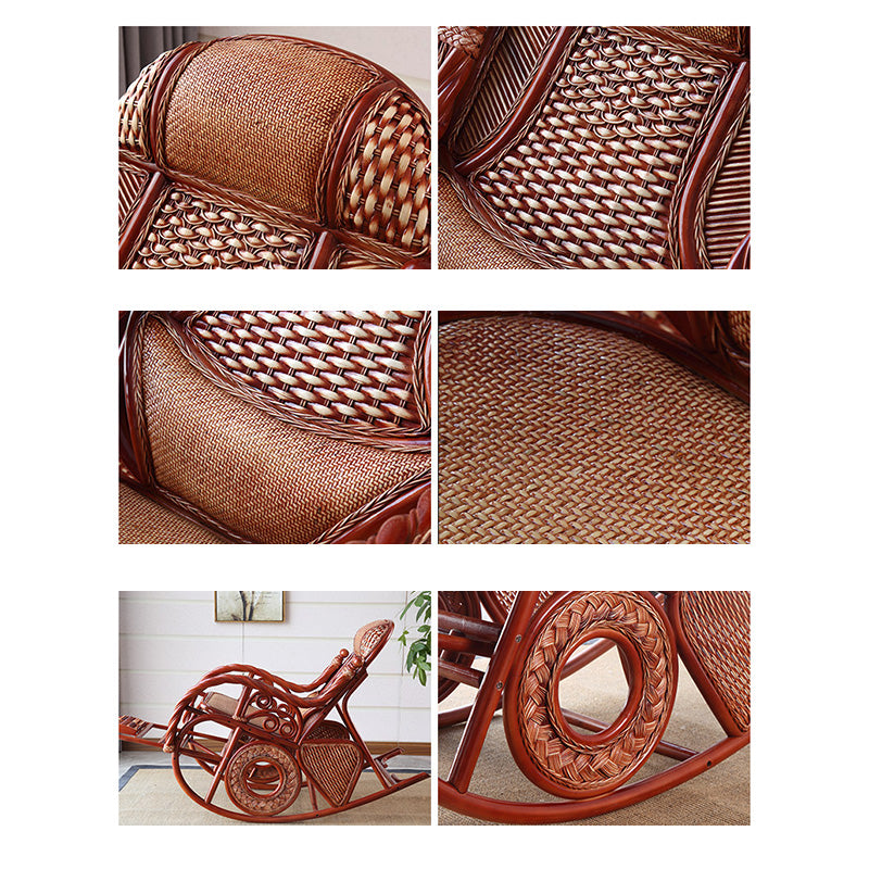 Conventional Rocking Chair Rattan Frame Solid Color Spindle Backrest Indoor Rocking Chair