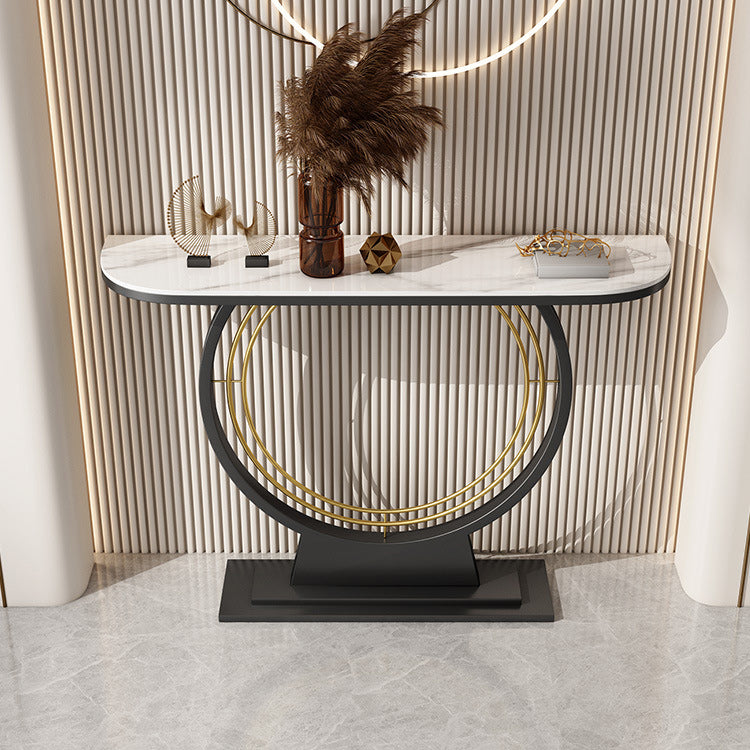 11" Wide Stone Console Table Contemporary Half Moon Sofa Table