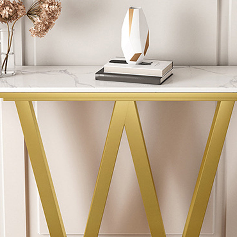 Contemporary Iron Console Sofa Table Rectangle Marble Console Accent Table for Hall