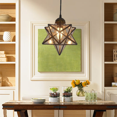 Textured White/Clear Star Hanging Pendant Light Tiffany Style 8"/12" W 1 Head Stainless Glass Ceiling Lamp for Dining Room