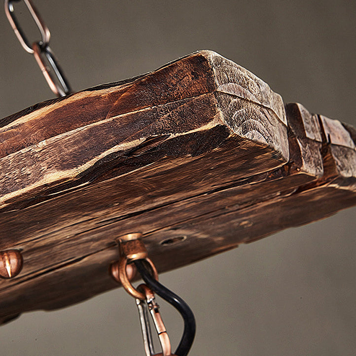 Rectangular Shape Pendant Light Industrial Style Wood 3 Lights Pendant Light in Brown