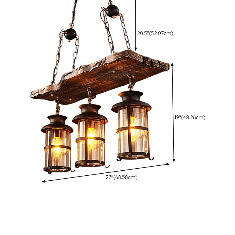 Rectangular Shape Pendant Light Industrial Style Wood 3 Lights Pendant Light in Brown