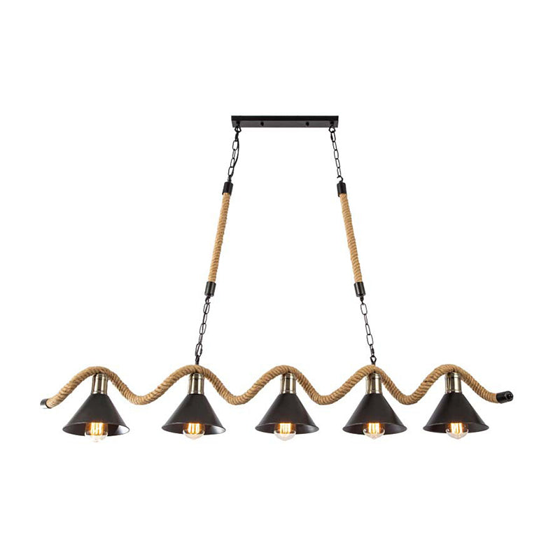 3 / 5 - Light Pendant Ceiling Fixture Iron Cone Shade Kitchen Island Light with Hemp Rope