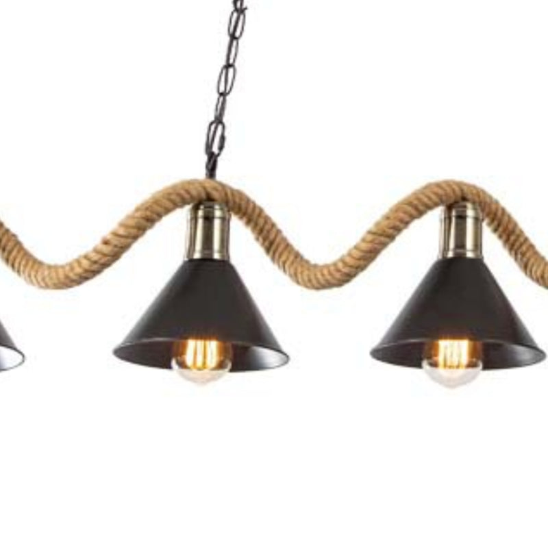 3 / 5 - Light Pendant Ceiling Fixture Iron Cone Shade Kitchen Island Light with Hemp Rope
