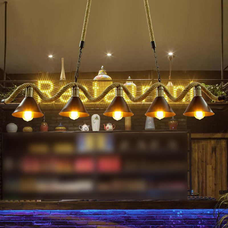 3 / 5 - Light Pendant Ceiling Fixture Iron Cone Shade Kitchen Island Light with Hemp Rope