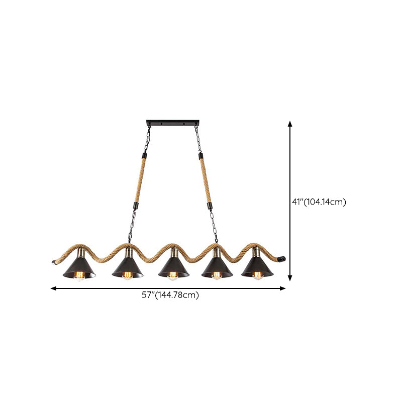 3 / 5 - Light Pendant Ceiling Fixture Iron Cone Shade Kitchen Island Light with Hemp Rope