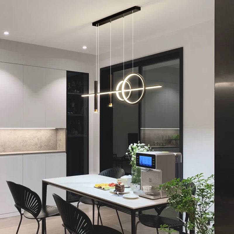 5-Light Contemporary Black/Golden Kitchen Island Lighting LED Metal Ceiling Light