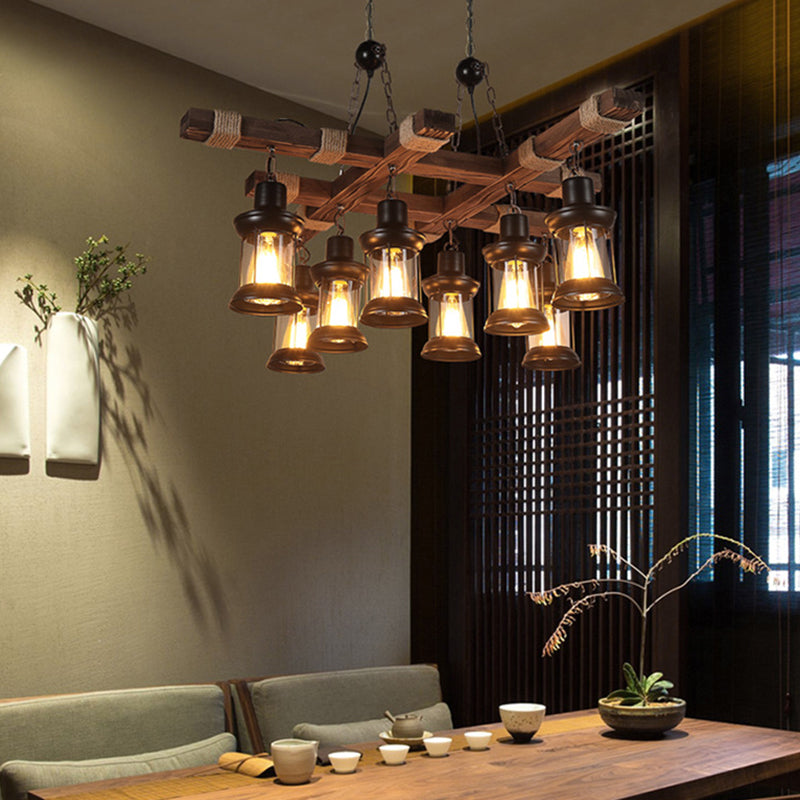 Chandelier 8 - Light Kitchen Island Fixture Wood & Iron Industrial Ceiling Pendant Light