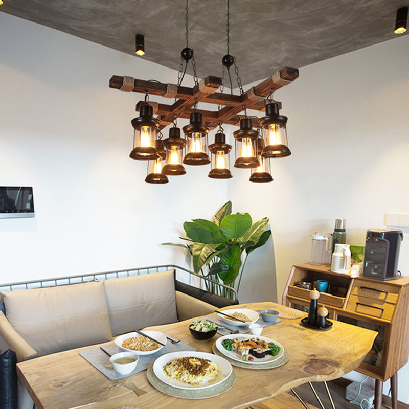 Chandelier 8 - Light Kitchen Island Fixture Wood & Iron Industrial Ceiling Pendant Light