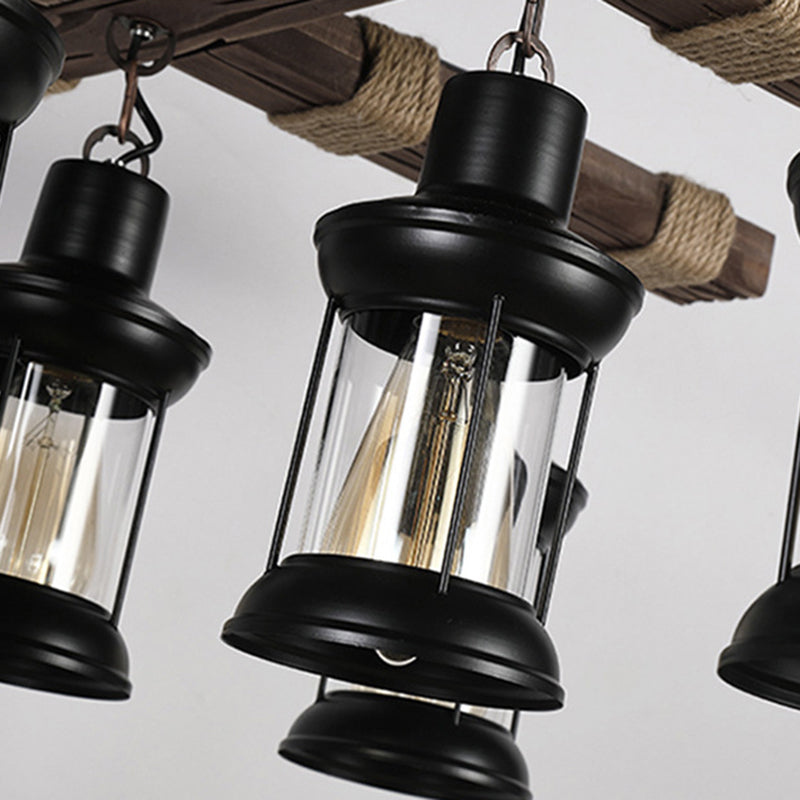 Chandelier 8 - Light Kitchen Island Fixture Wood & Iron Industrial Ceiling Pendant Light