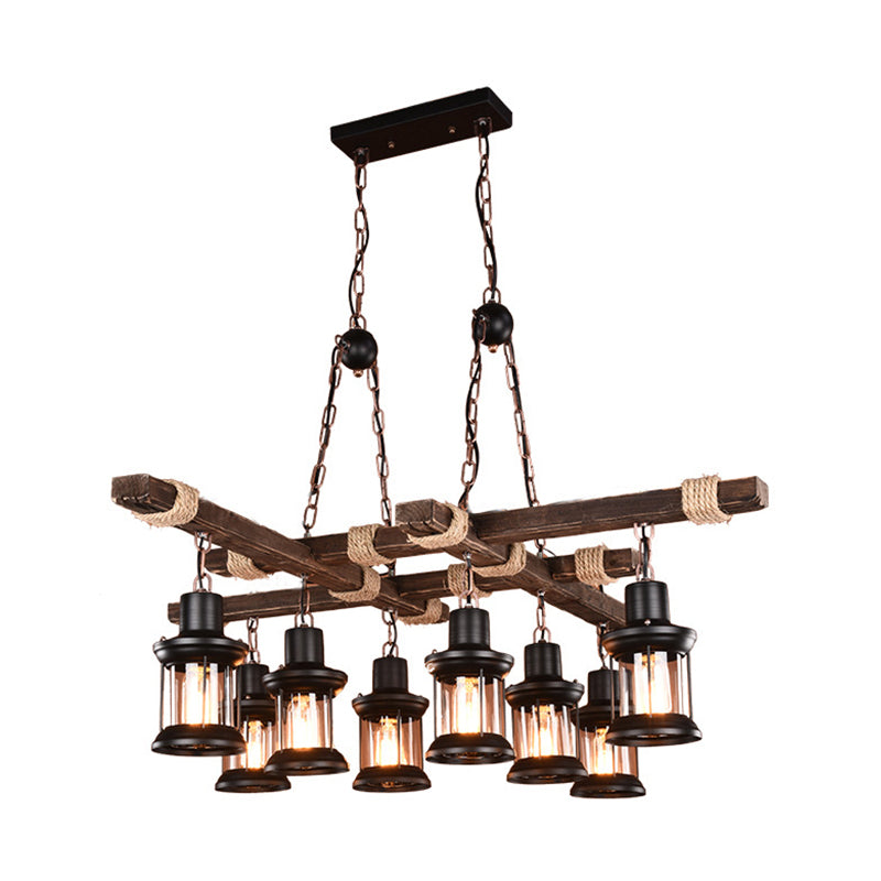 Chandelier 8 - Light Kitchen Island Fixture Wood & Iron Industrial Ceiling Pendant Light