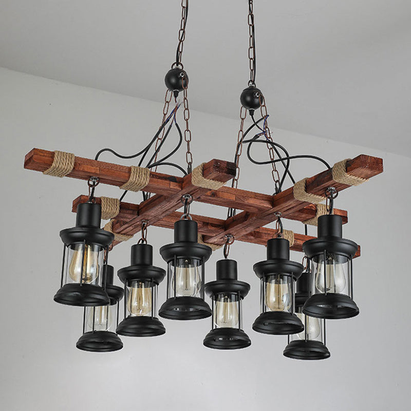 Chandelier 8 - Light Kitchen Island Fixture Wood & Iron Industrial Ceiling Pendant Light