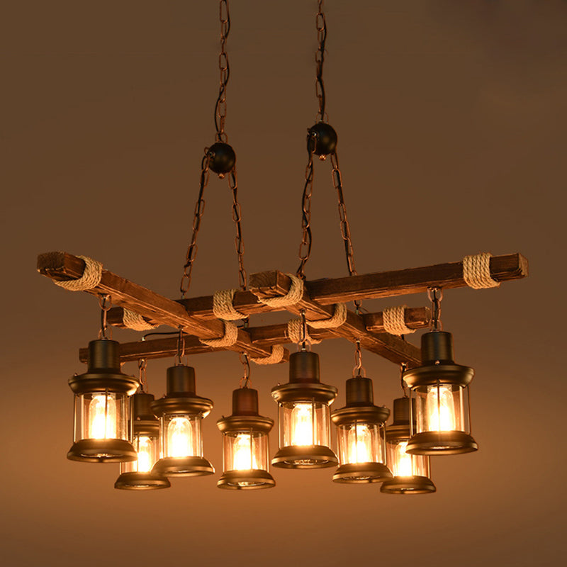 Chandelier 8 - Light Kitchen Island Fixture Wood & Iron Industrial Ceiling Pendant Light