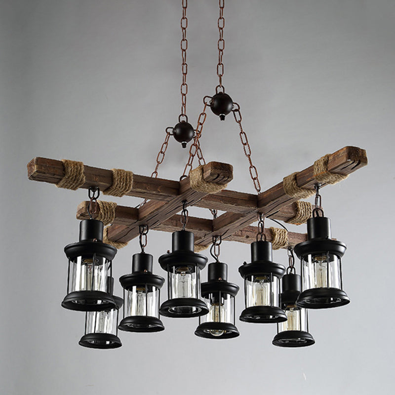 Chandelier 8 - Light Kitchen Island Fixture Wood & Iron Industrial Ceiling Pendant Light