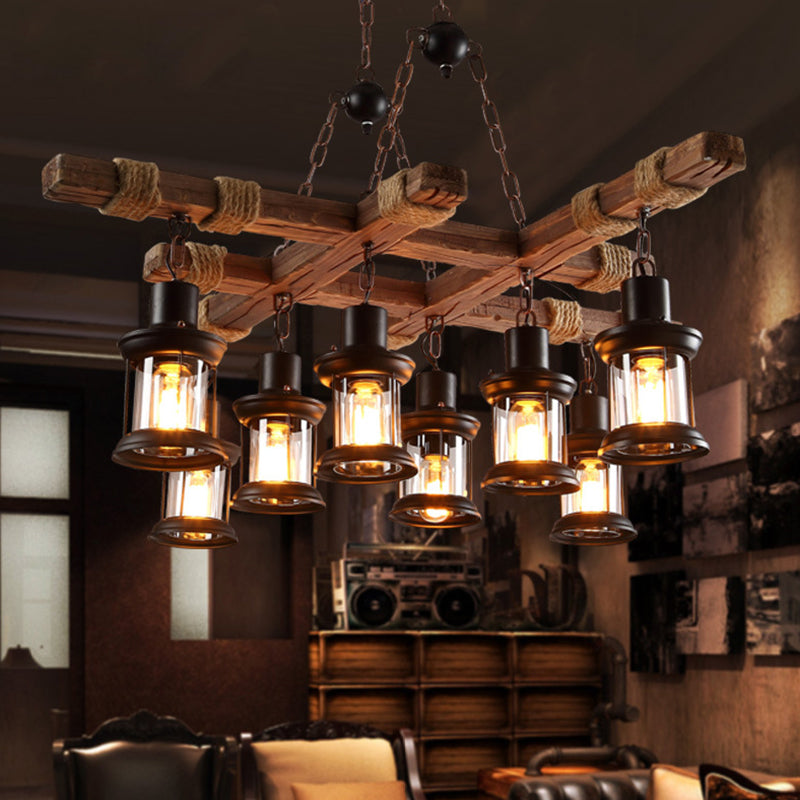 Chandelier 8 - Light Kitchen Island Fixture Wood & Iron Industrial Ceiling Pendant Light