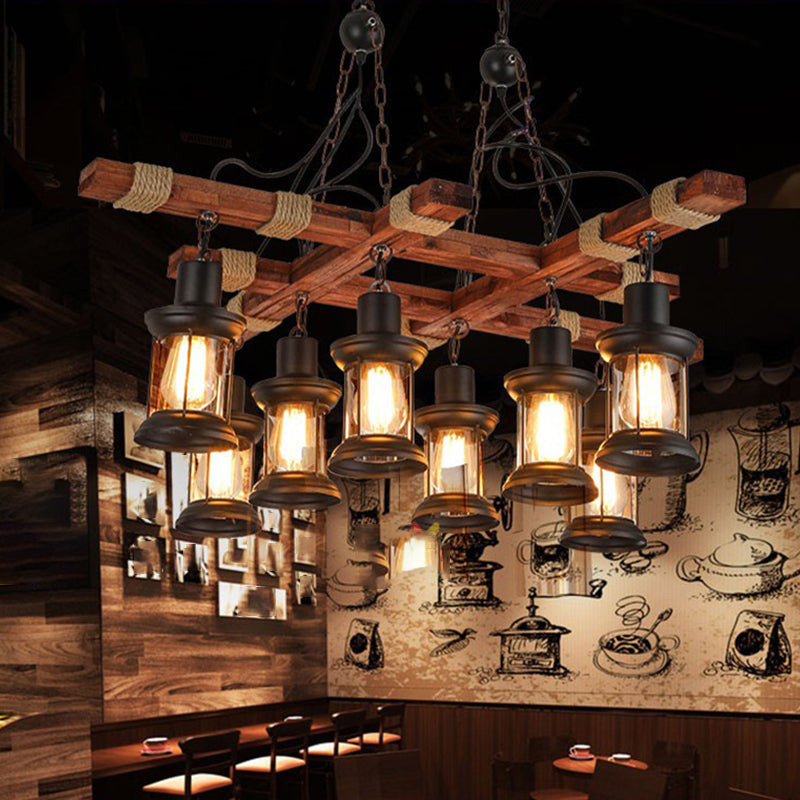 Chandelier 8 - Light Kitchen Island Fixture Wood & Iron Industrial Ceiling Pendant Light