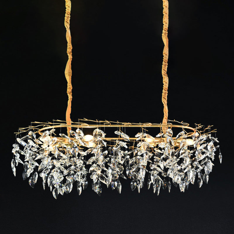 Crystal 4 / 8 - Light Kitchen Island in Gold and Clear Minimalist Ceiling Pendant Lighting