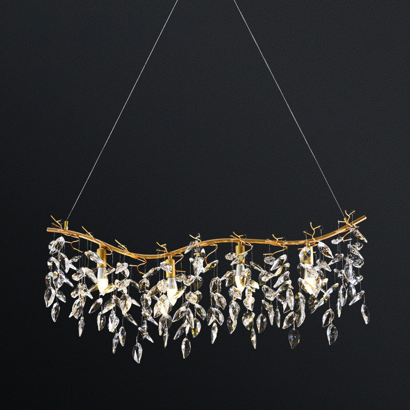 Crystal 4 / 8 - Light Kitchen Island in Gold and Clear Minimalist Ceiling Pendant Lighting