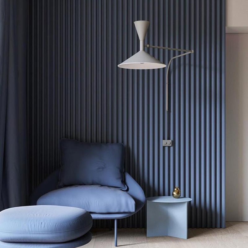 Modern Swing Arm Wall Sconce Cone Shape Wall Light with Metal Shade for Bedroom